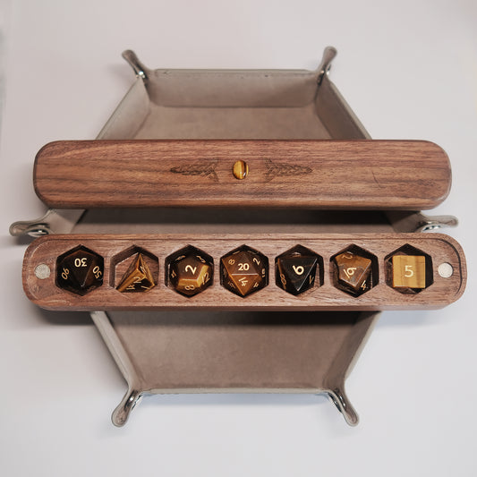 Natural Tiger's Eye Gemstone Dice Set Wooden Box Combo 2