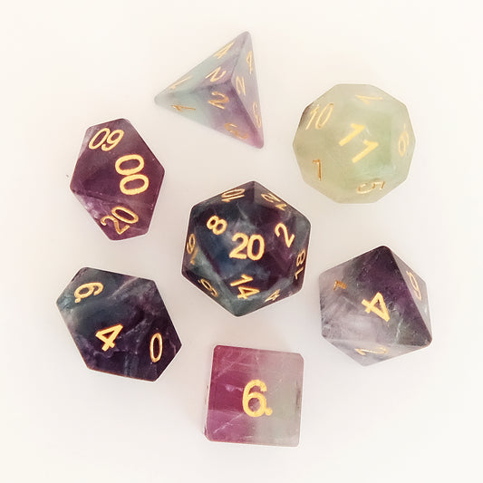 Natural Fluorite Gemstone Dice Set of 7