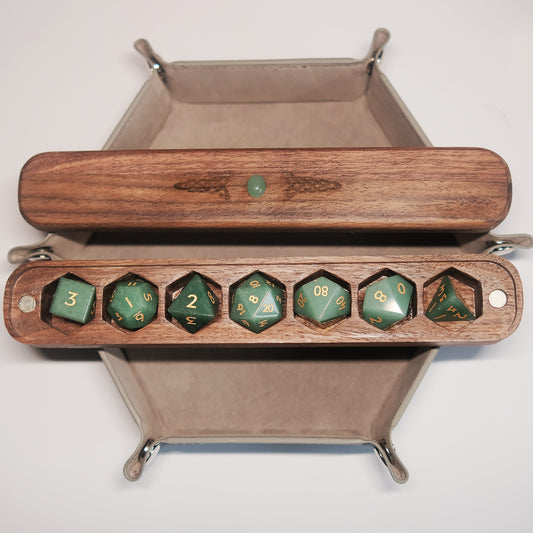 Natural Aventurine Gemstone Dice Set Wooden Box Combo 2