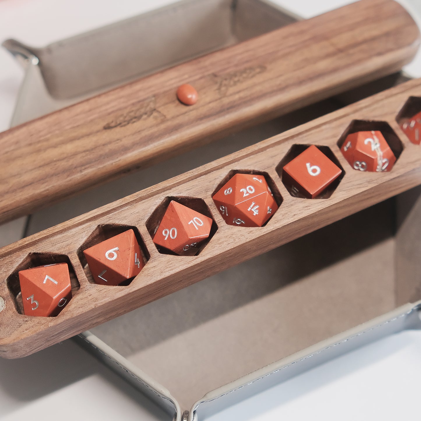 Natural Red Stone Gemstone Dice Set Wooden Box Combo 2