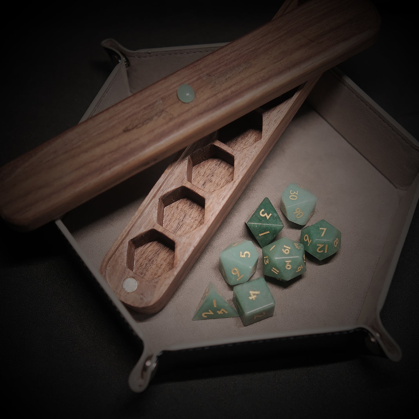 Natural Aventurine Gemstone Dice Set Wooden Box Combo 2