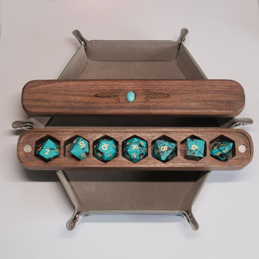 Synthetic Green Turquoise Gemstone Dice Set Wooden Box Combo 2