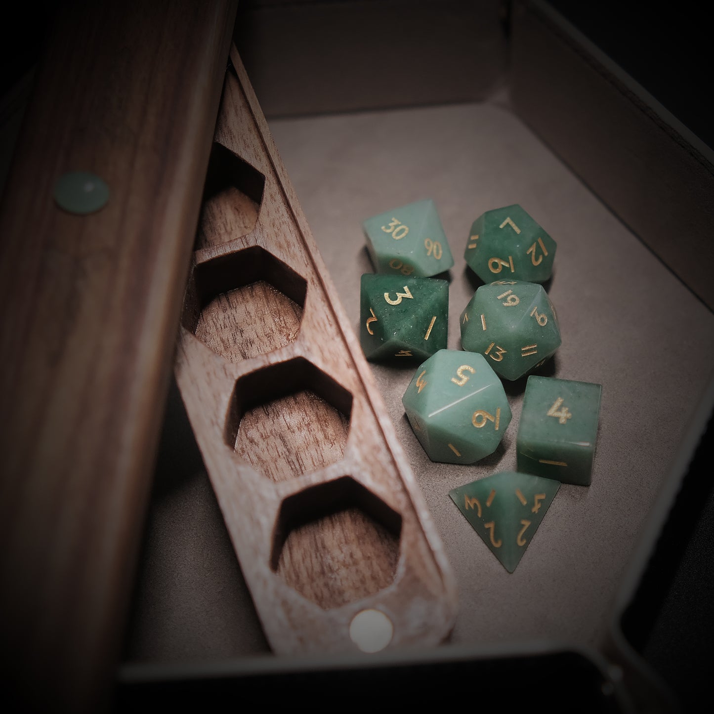 Natural Aventurine Gemstone Dice Set Wooden Box Combo 2