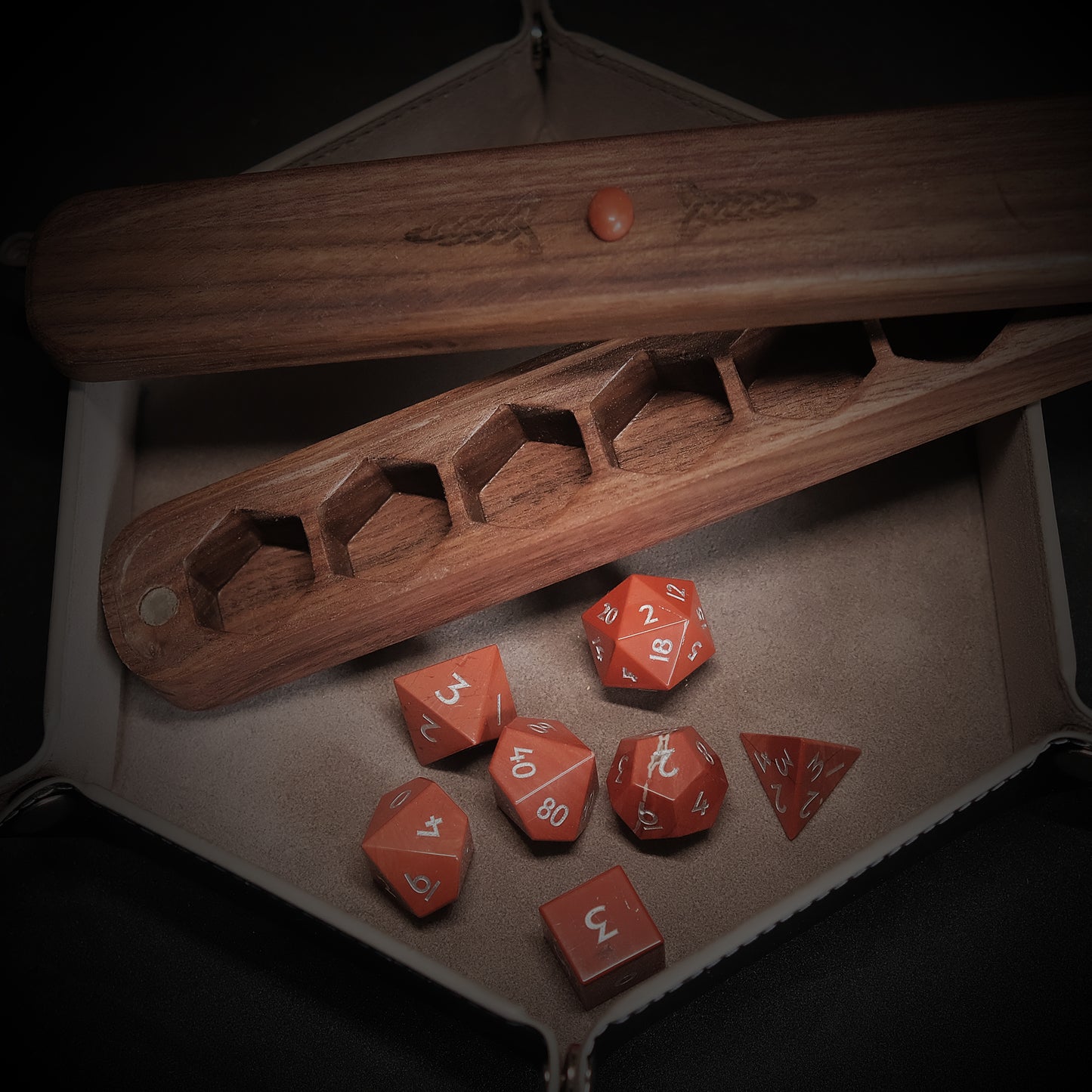 Natural Red Stone Gemstone Dice Set Wooden Box Combo 2