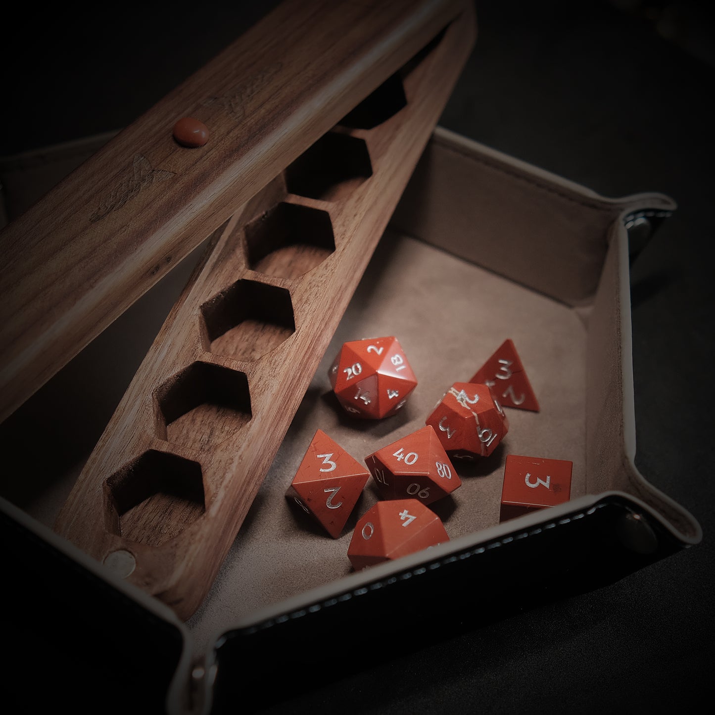 Natural Red Stone Gemstone Dice Set Wooden Box Combo 2