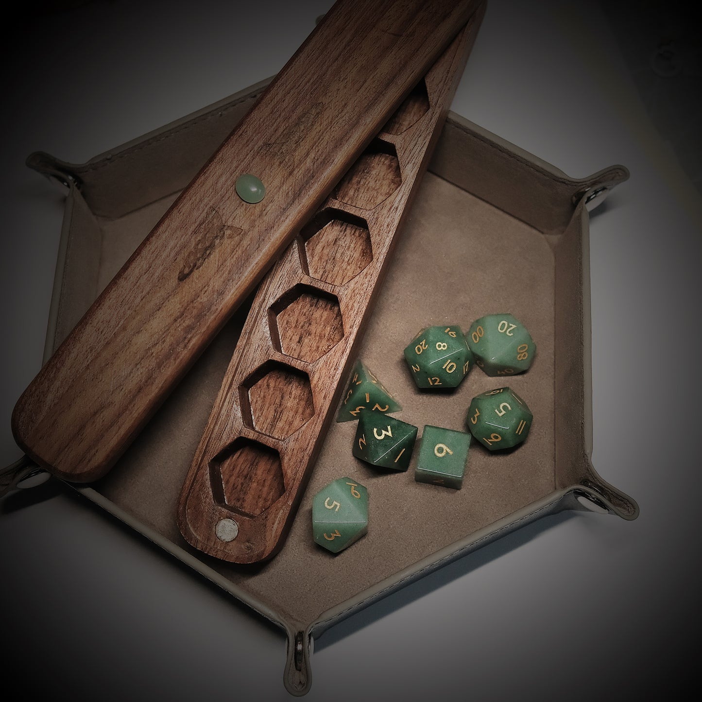 Natural Aventurine Gemstone Dice Set Wooden Box Combo 2