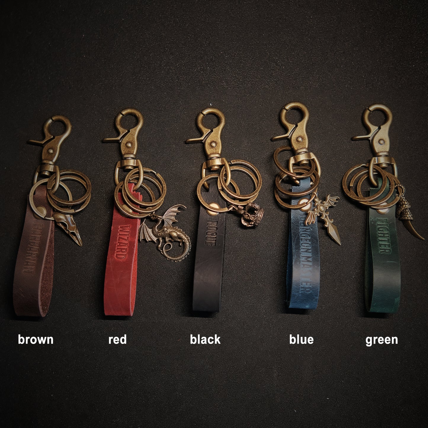 Personalized D&D Leather key rings_Green