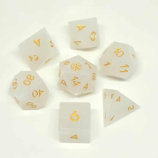 Element of Snow Dice Set, Natural White Jade Dice Set of 7, DND Role Playing Games and Card Games Gift for Gamer