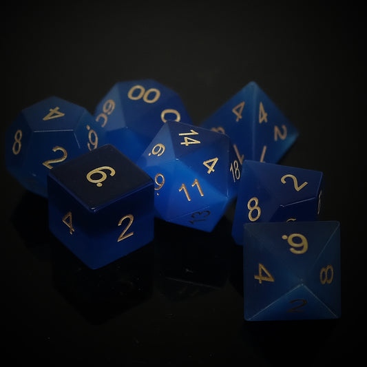 Blue Cat's Eye Gemstone Dice Set of 7 Clearly Font for RPG Game, Dice game, Board game, Gift for gamer