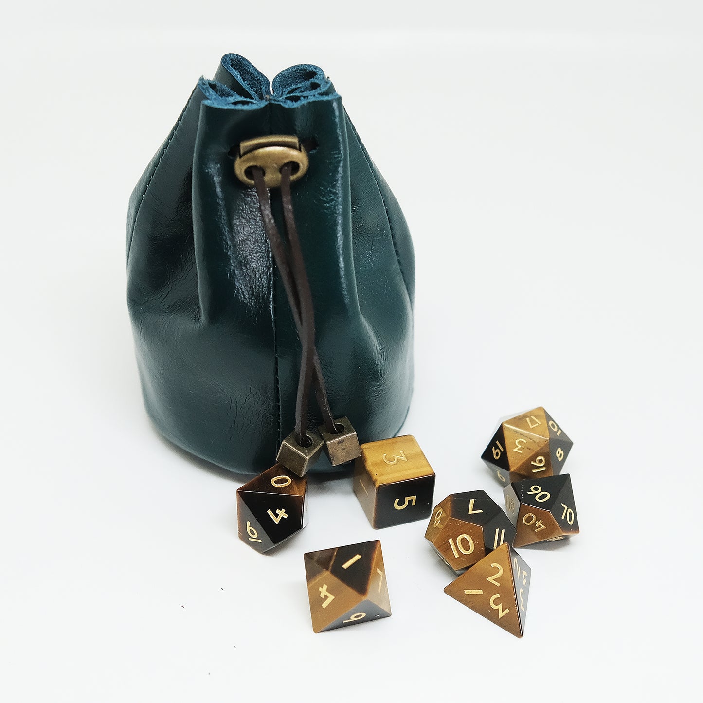 Leather Dice Bag Dark Blue Suitable For 5-6 Sets Of Dice. Copper accessories are optional. Game accessories for table-top game, board game and rpg. Gift for game lover