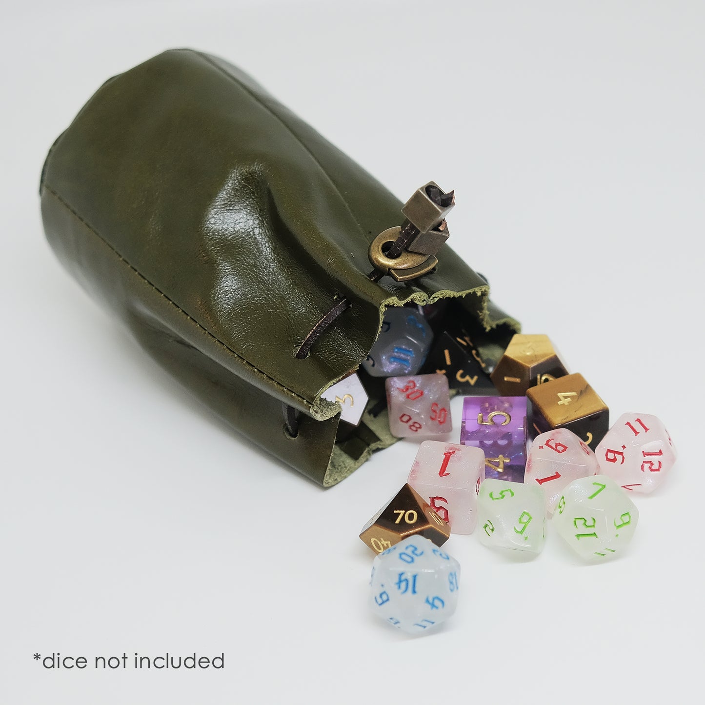 Leather Dice Bag Dark Green Suitable For 5-6 Sets Of Dice. Copper accessories are optional. Game accessories for table-top game, board game and rpg. Gift for game lover