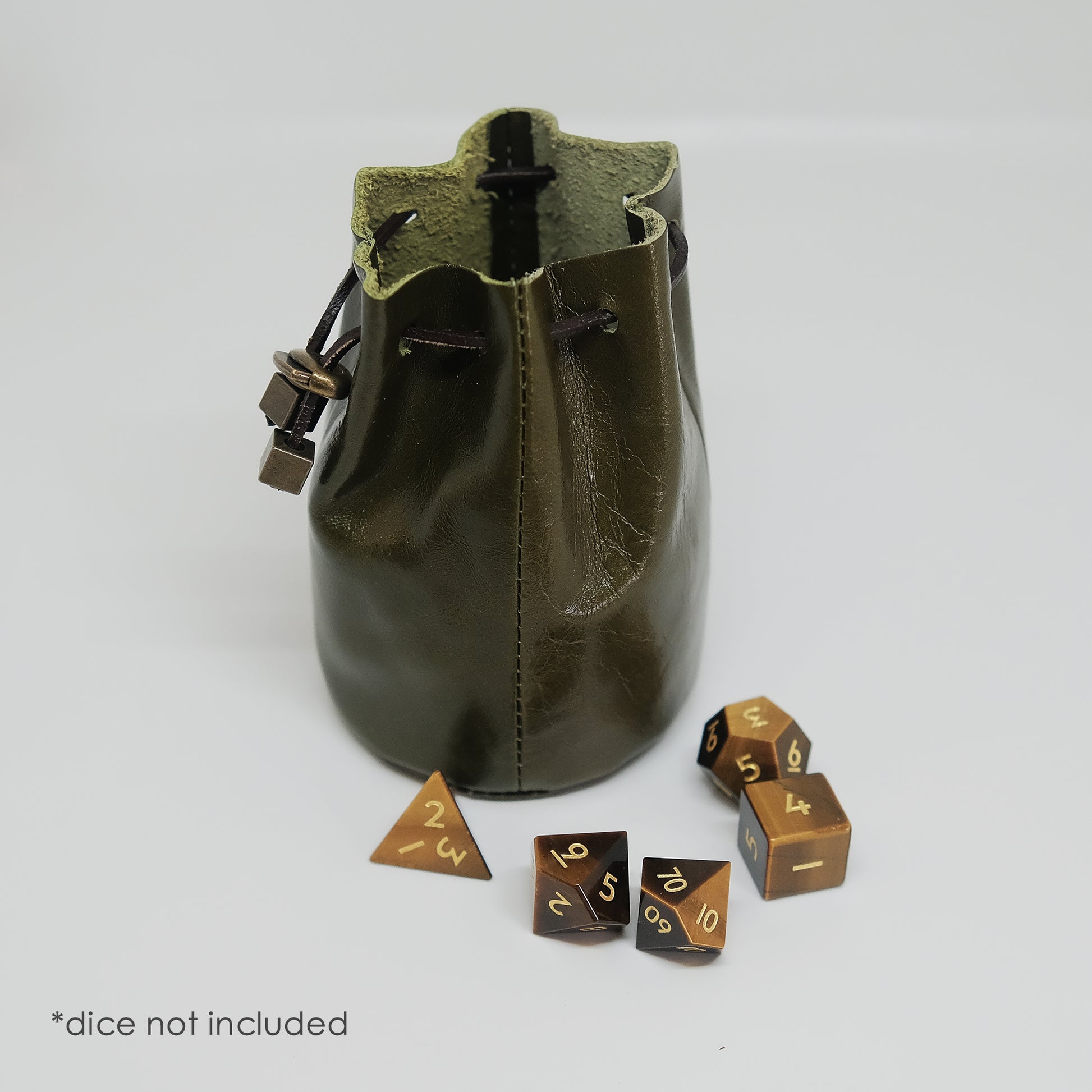 Leather Dice Bag Dark Green Suitable For 5-6 Sets Of Dice. Copper accessories are optional. Game accessories for table-top game, board game and rpg. Gift for game lover