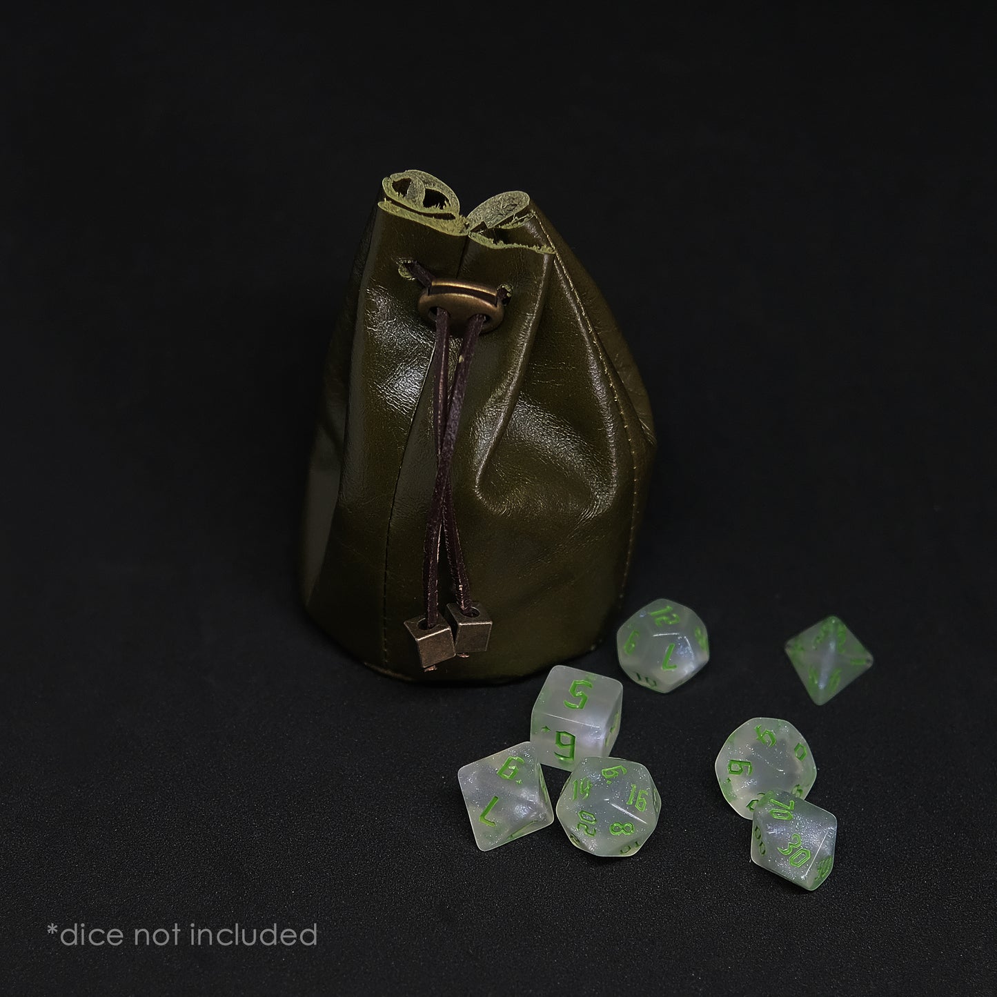 Leather Dice Bag Dark Green Suitable For 5-6 Sets Of Dice. Copper accessories are optional. Game accessories for table-top game, board game and rpg. Gift for game lover