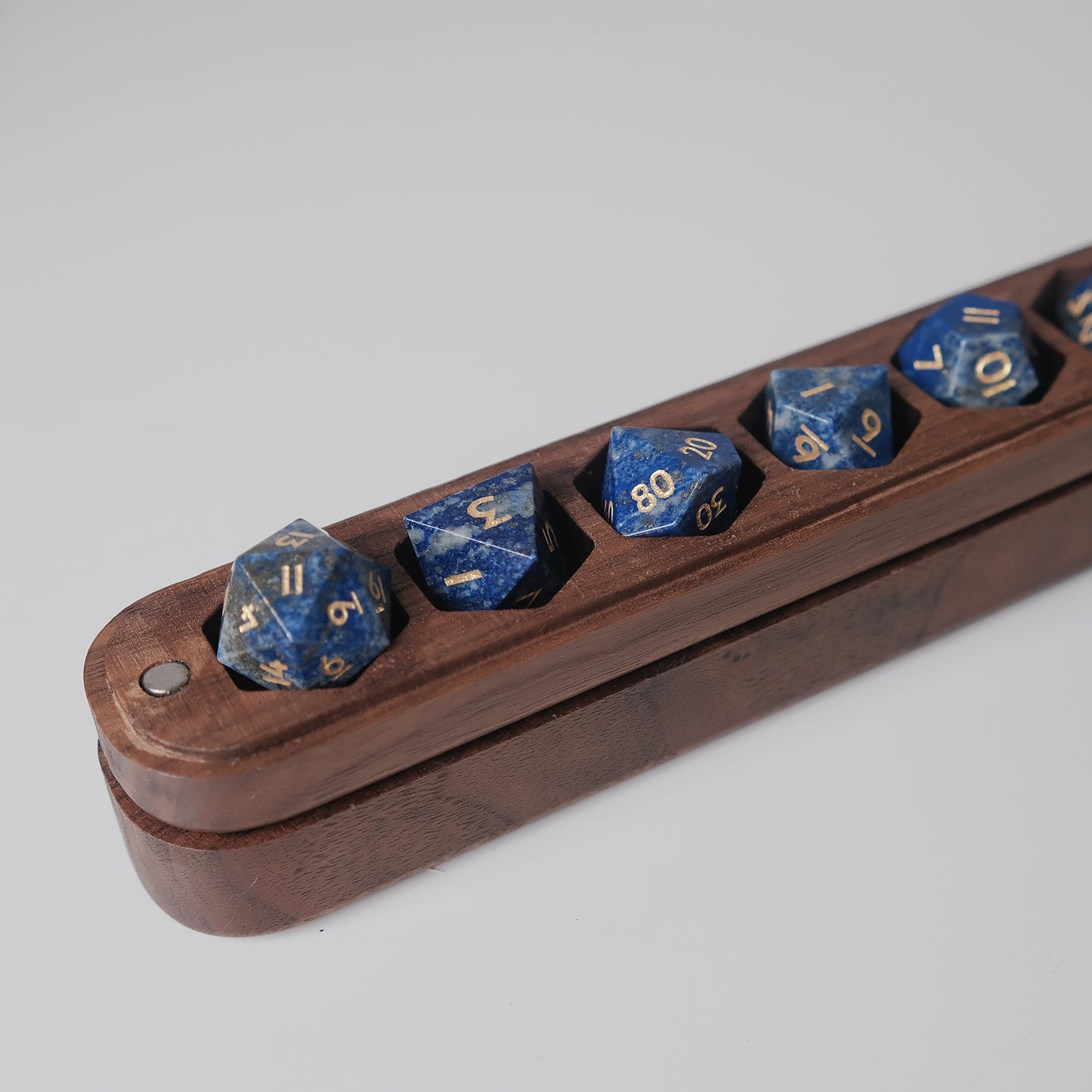 Lapis Lazuli Natural Gemstone Dice Set Wooden Box Combo / Dice Set of 7 / Black Cherry Wood Box / Dice Tray. Game accessories for table-top game, board game and rpg. Gift for game lover