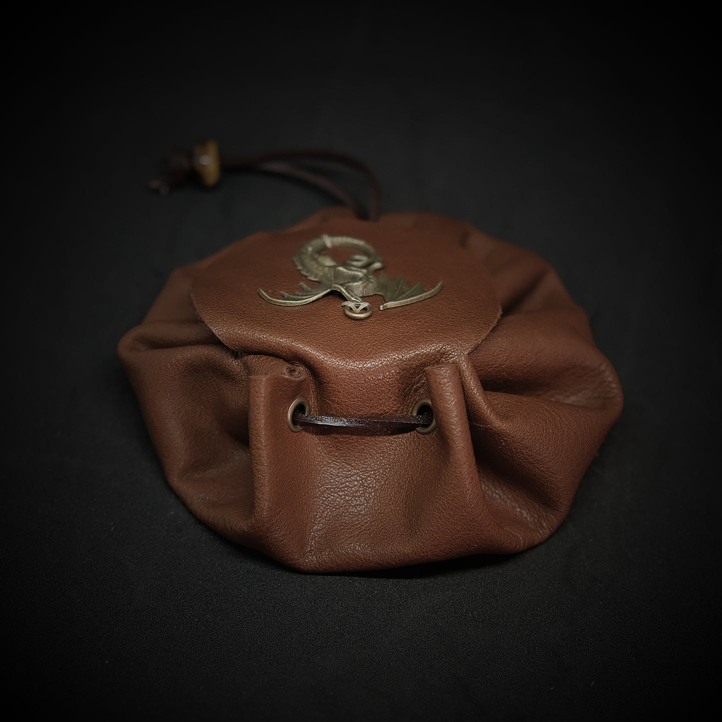 Handmade Leather Dragon Metal Dragon Dice Bag_Brown. Game accessories for table-top game, board game and rpg games