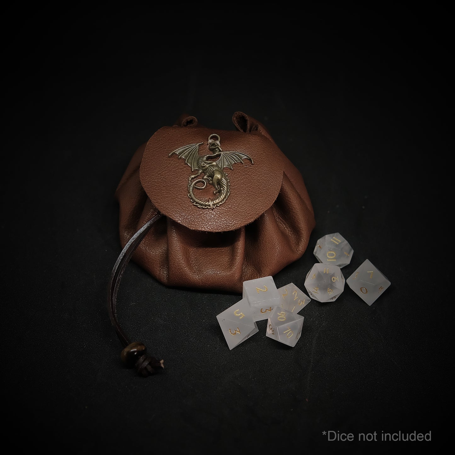 Handmade Leather Dragon Metal Dragon Dice Bag_Brown. Game accessories for table-top game, board game and rpg games