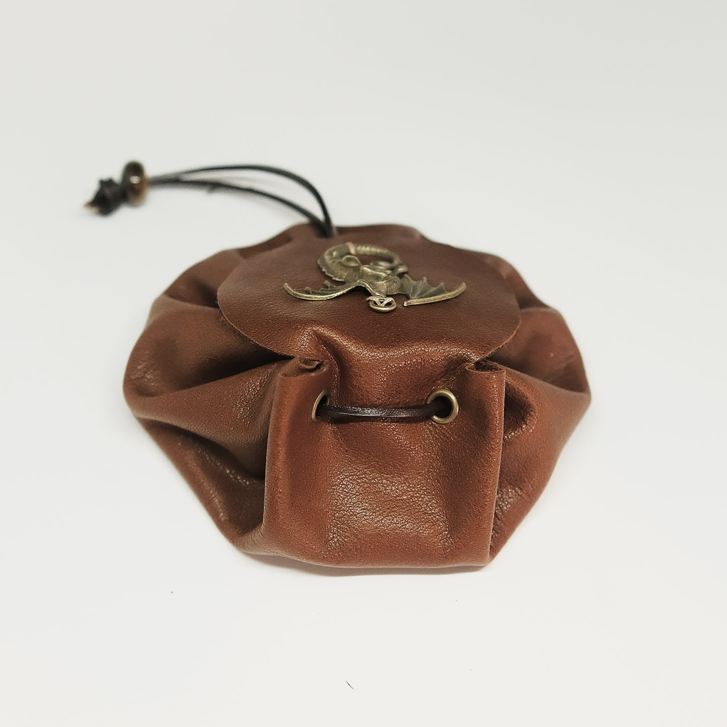 Handmade Leather Dragon Metal Dragon Dice Bag_Brown. Game accessories for table-top game, board game and rpg games