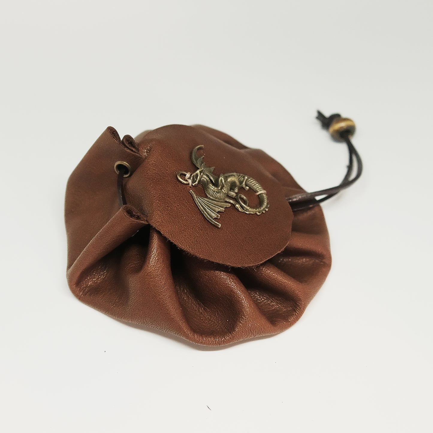 Handmade Leather Dragon Metal Dragon Dice Bag_Brown. Game accessories for table-top game, board game and rpg games