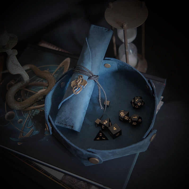 Blue COMBO : Natural Obsidian Gemstone Dice Set / Handmade Dice Bag / Handmade Dice Tray. Game accessories for table-top game, board game and rpg game lover