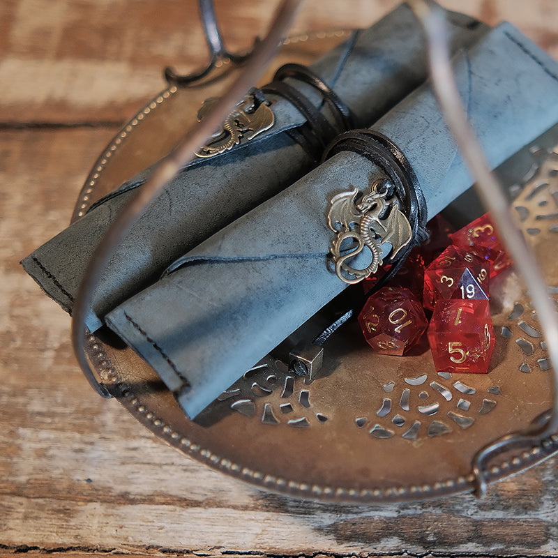 Handmade Leather Dice Bag Metal Dragon Suitable For 1 Sets Of Dice Pan/Pancil Case