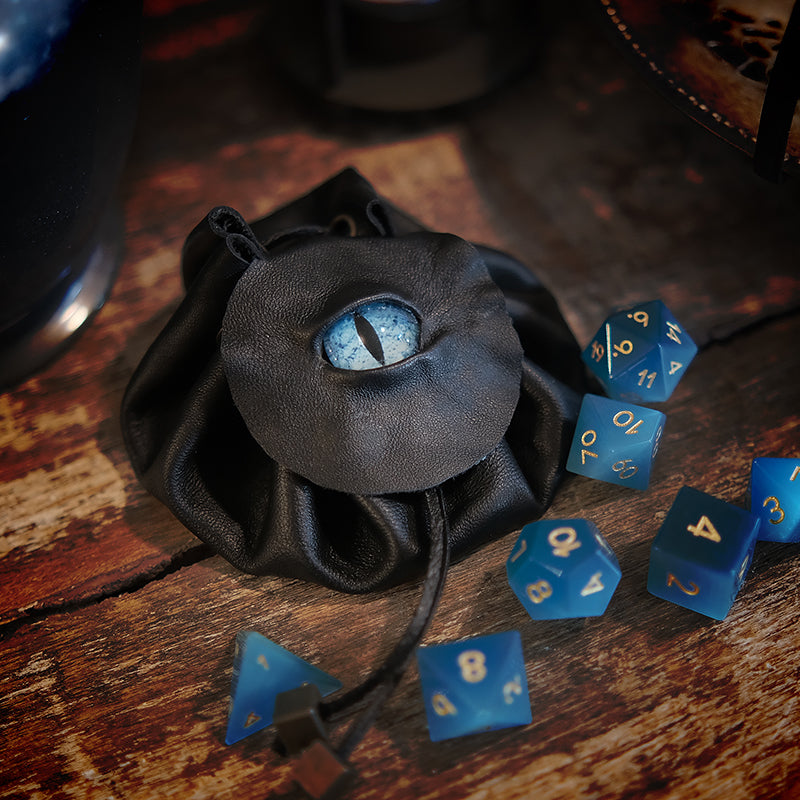 Handmade Leather Dragon Eye Dice Bag / Eye of the Water Dragon / Suitable For 3 Sets Of Dice / Blue Eye for board game, dice game, table-top game, gift for gamer