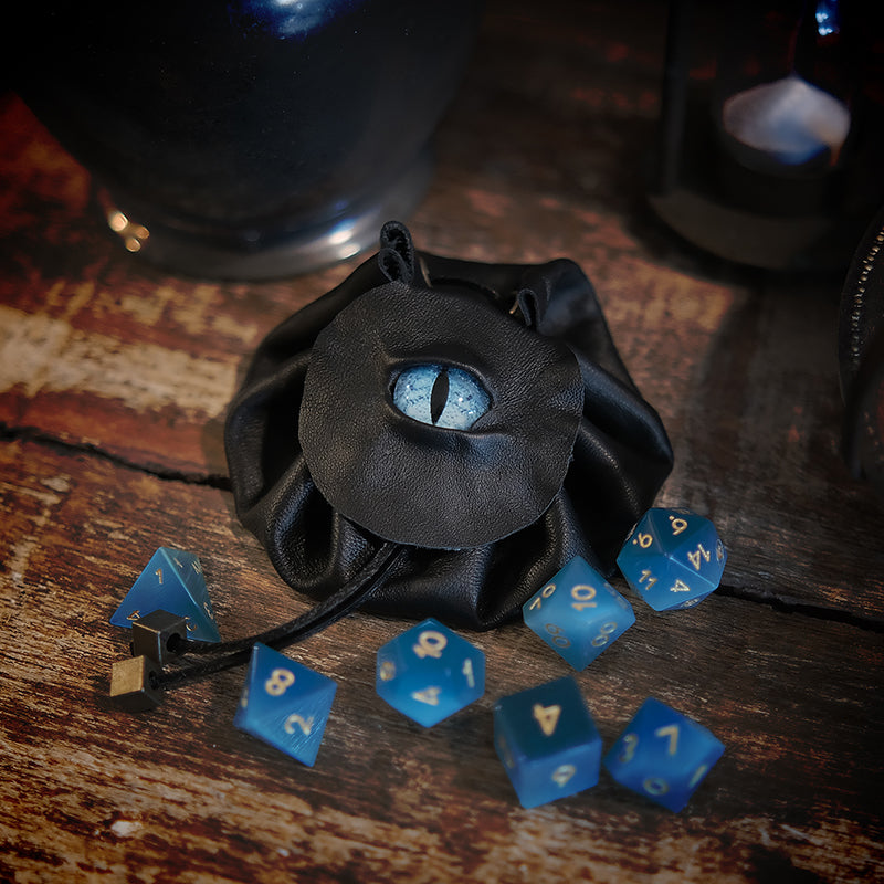 Handmade Leather Dragon Eye Dice Bag / Eye of the Water Dragon / Suitable For 3 Sets Of Dice / Blue Eye for board game, dice game, table-top game, gift for gamer