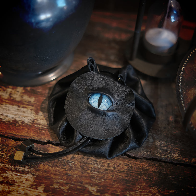 Handmade Leather Dragon Eye Dice Bag / Eye of the Water Dragon / Suitable For 3 Sets Of Dice / Blue Eye for board game, dice game, table-top game, gift for gamer