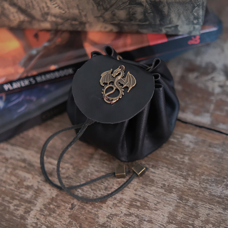 Handmade Leather Metal Dragon Dice Bag Suitable For 3 Sets Of Dice for board game, dice game, table-top game, gift for gamer