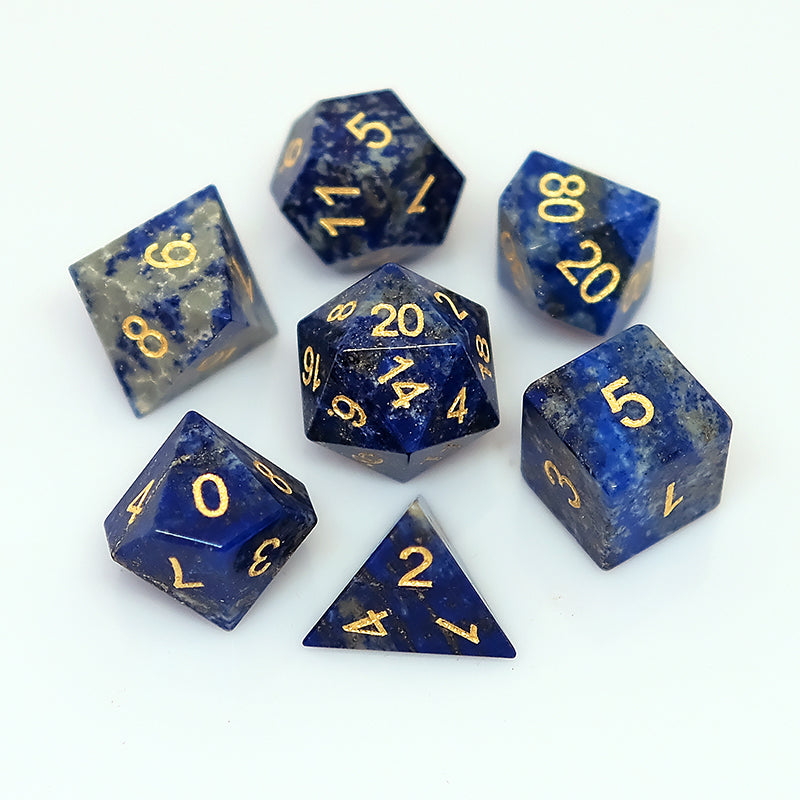 Lapis Lazuli Natural Gemstone Dice Set of 7. Game accessories for table-top game, board game and rpg. Gift for game lover