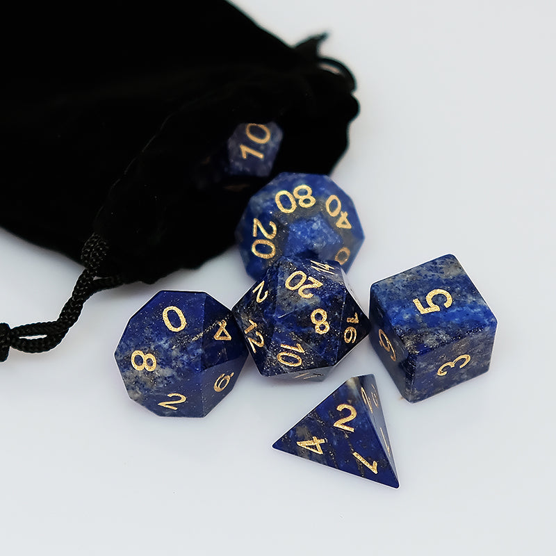 Lapis Lazuli Natural Gemstone Dice Set of 7. Game accessories for table-top game, board game and rpg. Gift for game lover