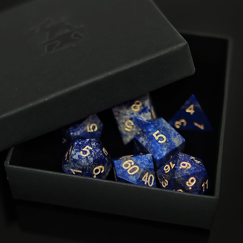 Lapis Lazuli Natural Gemstone Dice Set of 7. Game accessories for table-top game, board game and rpg. Gift for game lover