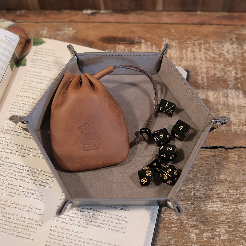 Obsidian Gemstone Dice Set Combo / Dice Set of 7 / Leather Dice Bag Attached Black Onyx / Dice Tray