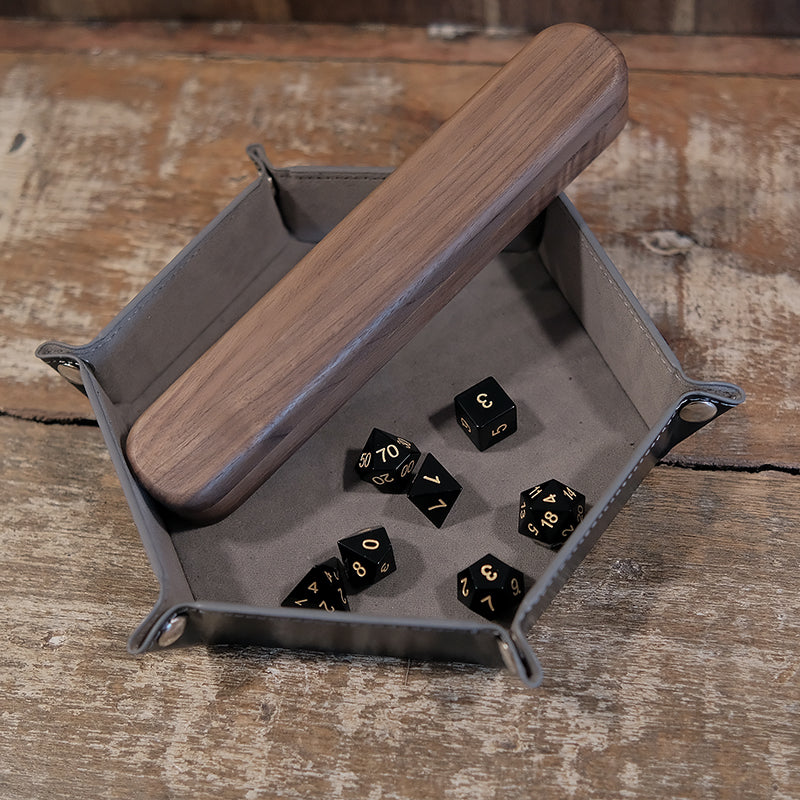 Obsidian Gemstone Dice Set Wooden Box Combo / Dice Set of 7 / Black Cherry Wood Box / Dice Tray