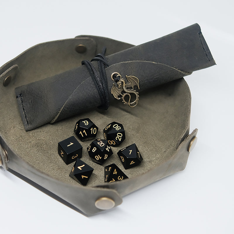 Olive COMBO Natural Obsidian Gemstone Dice Set  Handmade Dice Bag  Handmade Dice Tray  for RPG Games