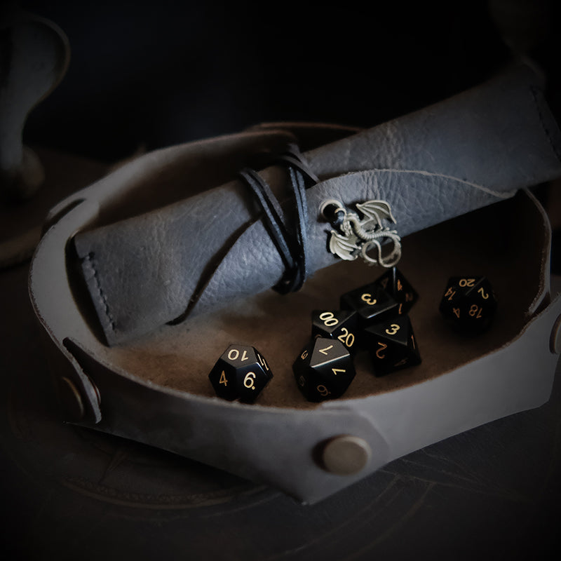 Olive COMBO Natural Obsidian Gemstone Dice Set  Handmade Dice Bag  Handmade Dice Tray  for RPG Games