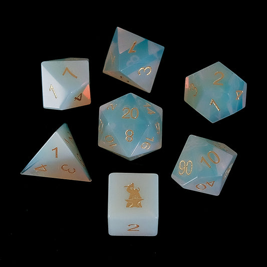 Opalite Dice Set Gemstone Dice Set of 7 D6 with Forgic logo